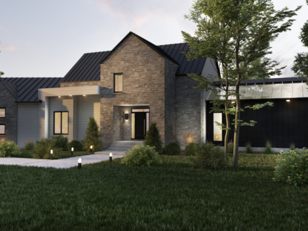 Rendu 3D détaillé du plan de maison moderne conçu par les architectes de Pammax Design & Architecture, montrant l'architecture.