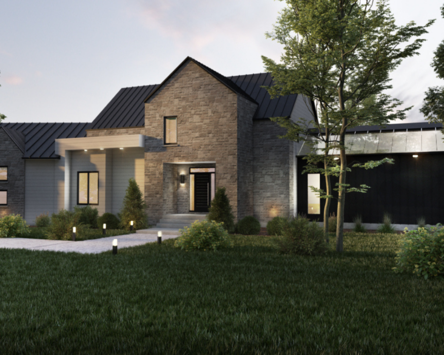 Rendu 3D détaillé du plan de maison moderne conçu par les architectes de Pammax Design & Architecture, montrant l'architecture.