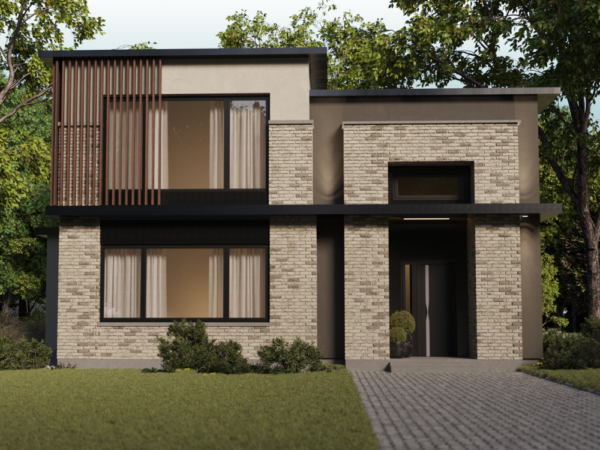 Rendu 3D détaillé du plan de maison moderne conçu par les architectes de Pammax Design & Architecture, montrant l'architecture.
