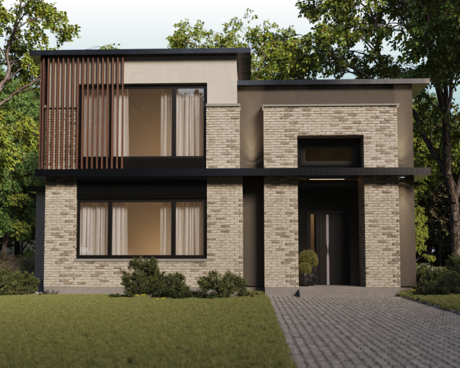 Rendu 3D détaillé du plan de maison moderne conçu par les architectes de Pammax Design & Architecture, montrant l'architecture.