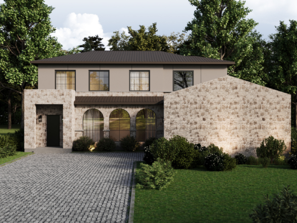 Rendu 3D détaillé du plan de maison moderne conçu par les architectes de Pammax Design & Architecture, montrant l'architecture.