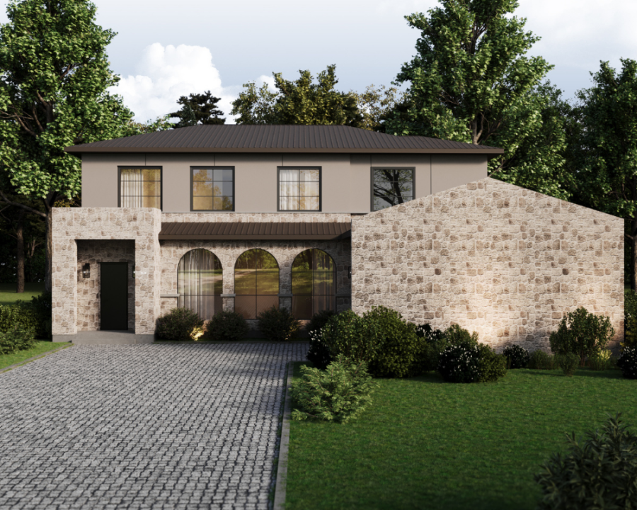 Rendu 3D détaillé du plan de maison moderne conçu par les architectes de Pammax Design & Architecture, montrant l'architecture.