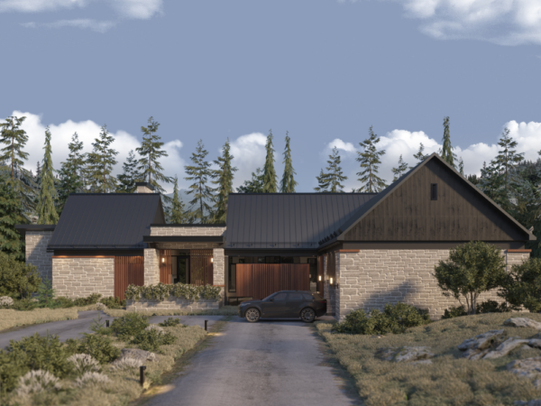 Rendu 3D détaillé du plan de maison moderne conçu par les architectes de Pammax Design & Architecture, montrant l'architecture.