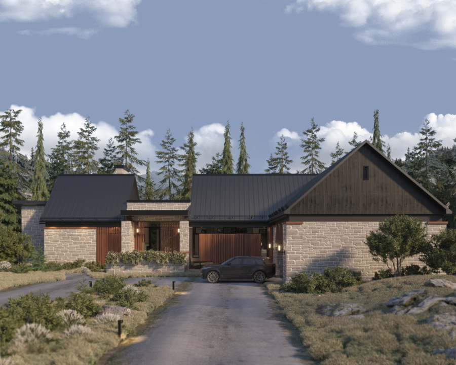 Rendu 3D détaillé du plan de maison moderne conçu par les architectes de Pammax Design & Architecture, montrant l'architecture.