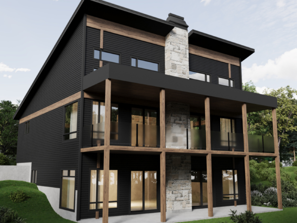 Rendu 3D détaillé du plan de maison moderne conçu par les architectes de Pammax Design & Architecture, montrant l'architecture.