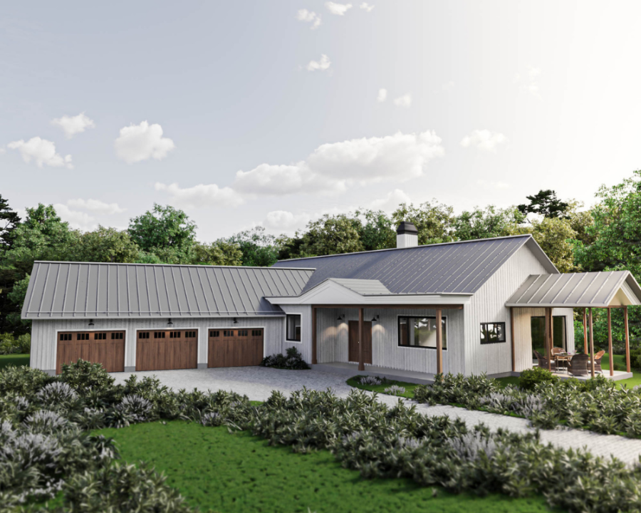 Rendu 3D détaillé du plan de maison moderne conçu par les architectes de Pammax Design & Architecture, montrant l'architecture.