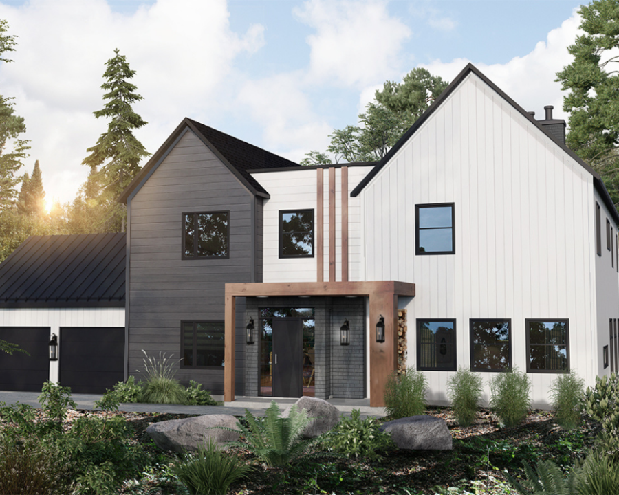 Rendu 3D détaillé du plan de maison moderne conçu par les architectes de Pammax Design & Architecture, montrant l'architecture.