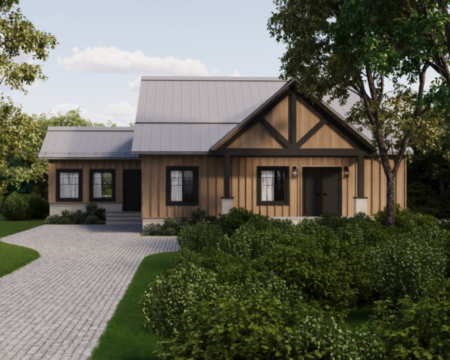 Rendu 3D détaillé du plan de maison moderne conçu par les architectes de Pammax Design & Architecture, montrant l'architecture.
