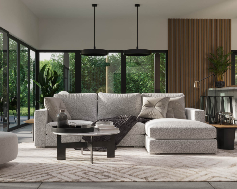 Rendu 3D détaillé du plan de maison moderne conçu par les architectes de Pammax Design, montrant l'architecture.