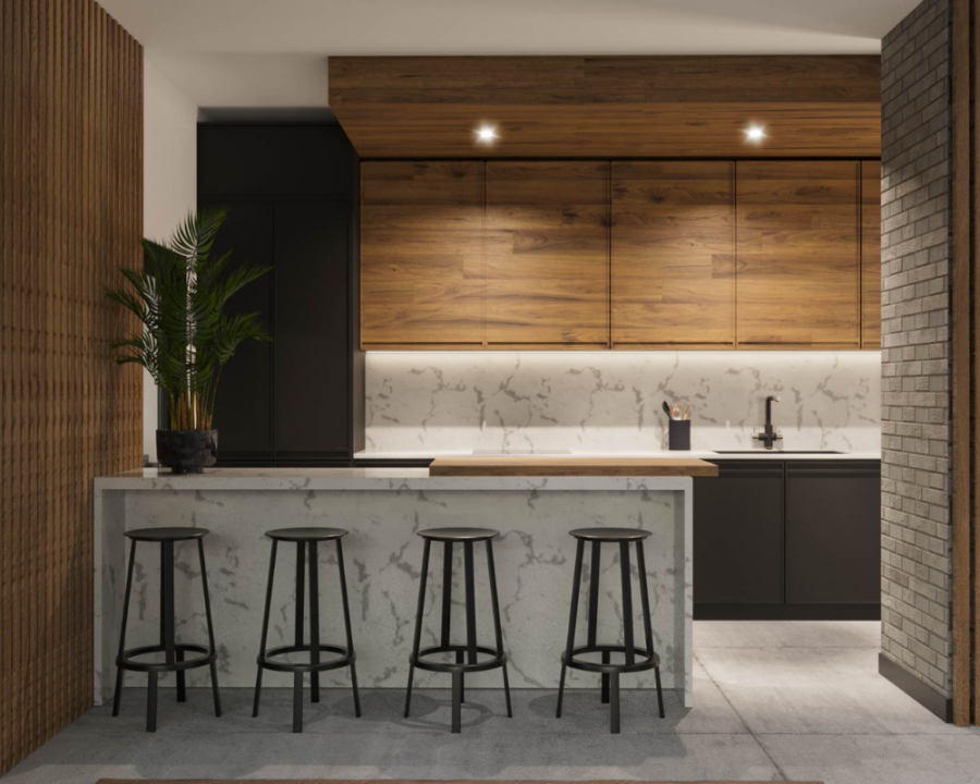 Rendu 3D détaillé du plan de maison moderne conçu par les architectes de Pammax Design, montrant l'architecture.