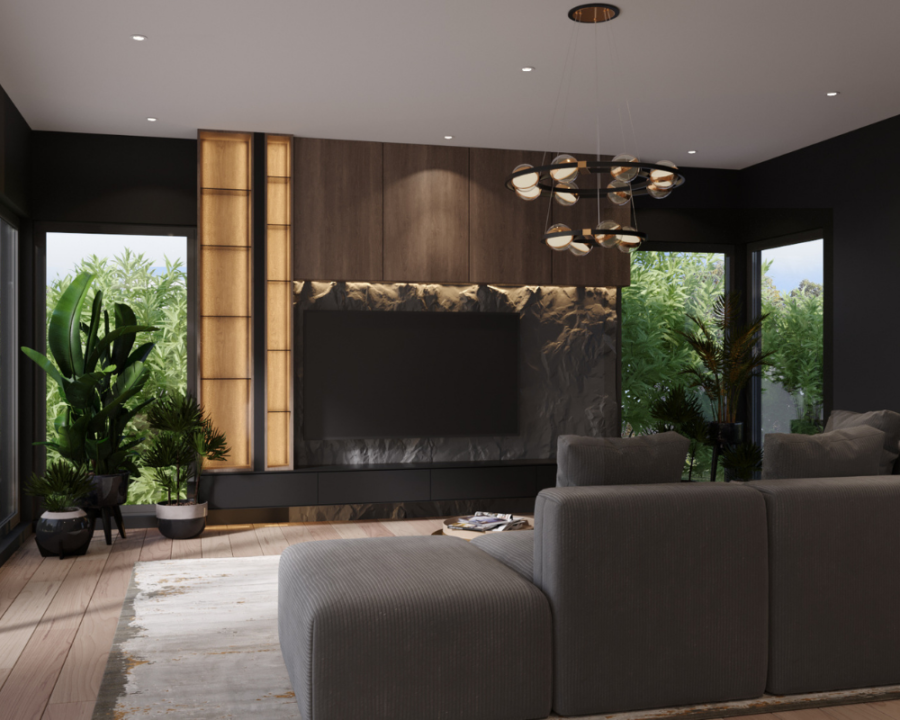Rendu 3D détaillé du plan de maison conçu par les architectes de Pammax Design, montrant l'architecture.