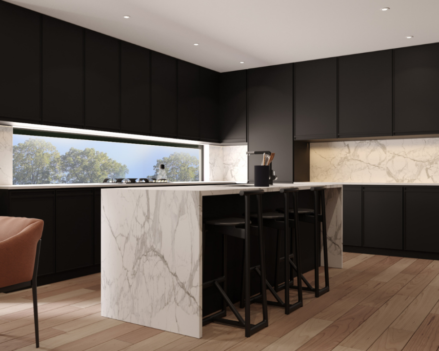 Rendu 3D détaillé du plan de maison conçu par les architectes de Pammax Design, montrant l'architecture.