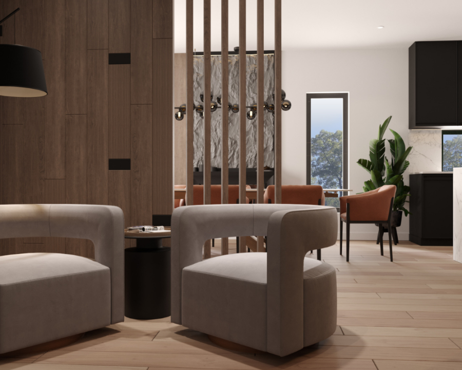 Rendu 3D détaillé du plan de maison conçu par les architectes de Pammax Design, montrant l'architecture.