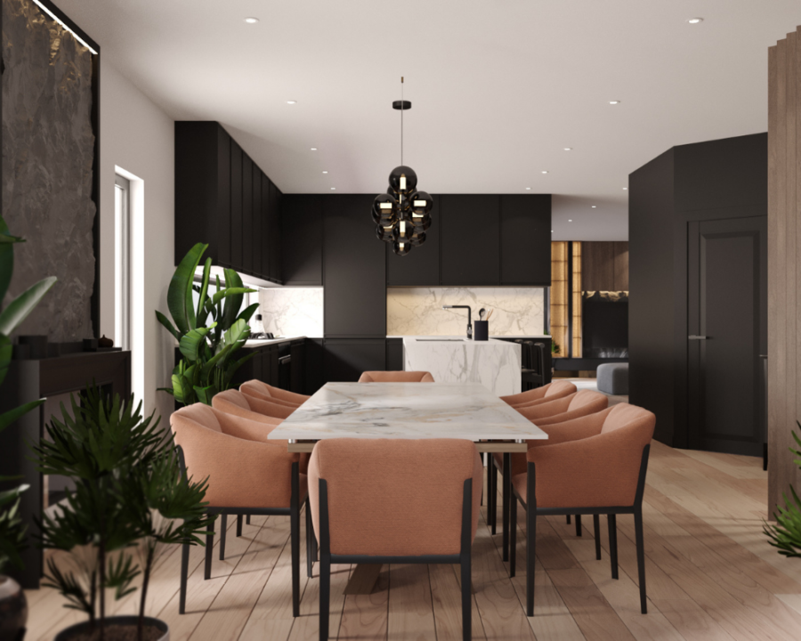 Rendu 3D détaillé du plan de maison conçu par les architectes de Pammax Design, montrant l'architecture.