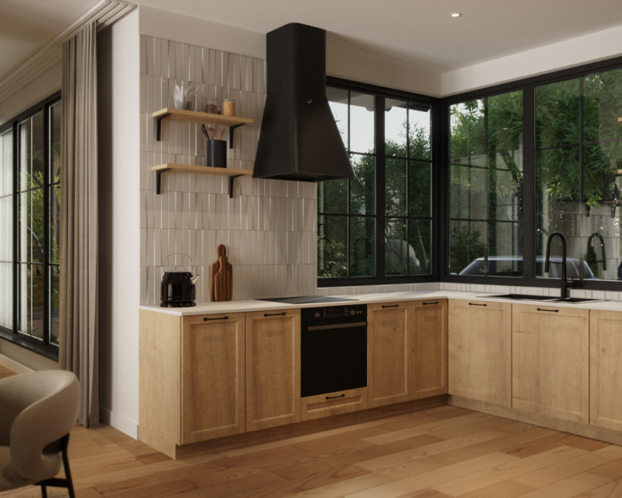 Rendu 3D détaillé du plan de maison conçu par les architectes de Pammax Design, montrant l'architecture.