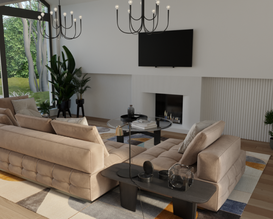 Rendu 3D détaillé du plan de maison Scandinave conçu par les architectes de Pammax Design, montrant l'architecture.