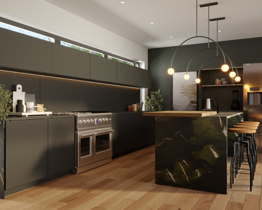 Rendu 3D détaillé du plan de maison Scandinave conçu par les architectes de Pammax Design, montrant l'architecture.