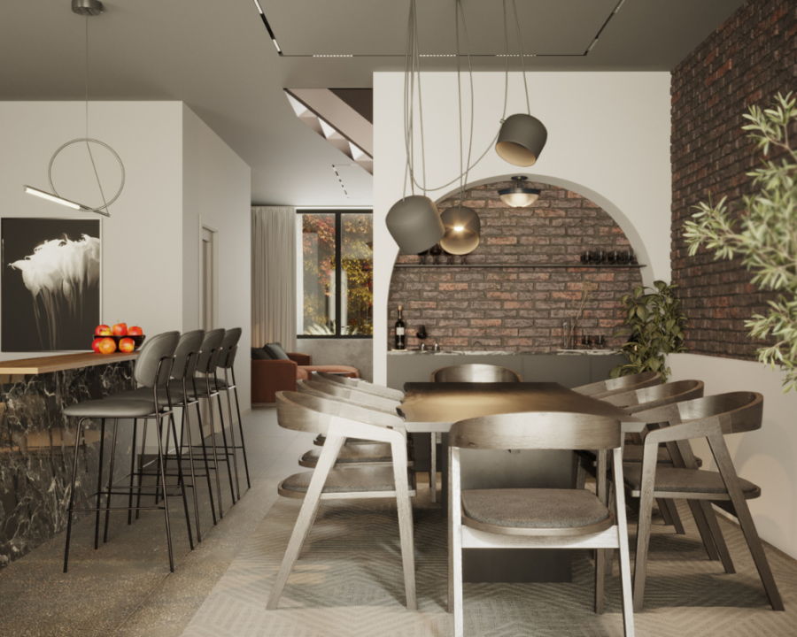 Rendu 3D détaillé du plan de maison Scandinave conçu par les architectes de Pammax Design, montrant l'architecture.