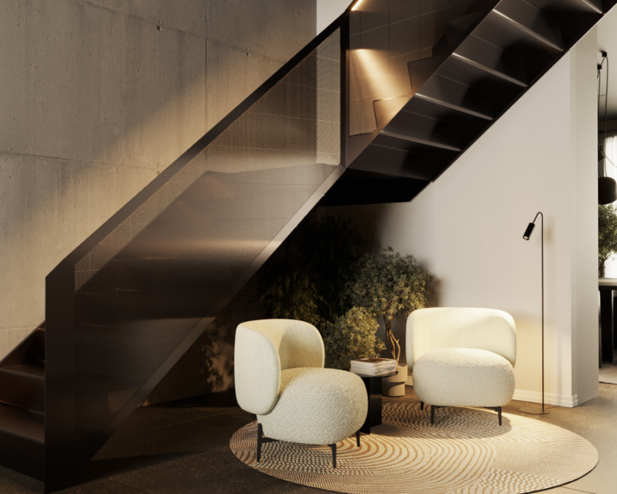 Rendu 3D détaillé du plan de maison Scandinave conçu par les architectes de Pammax Design, montrant l'architecture.