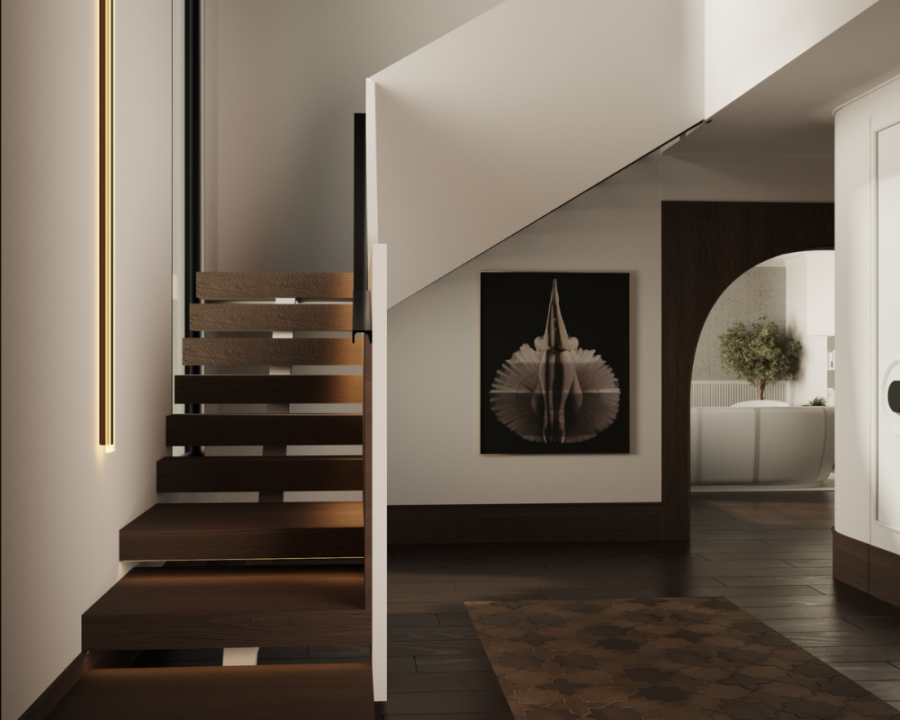 Rendu 3D détaillé du plan de maison conçu par les architectes de Pammax Design, montrant l'architecture.