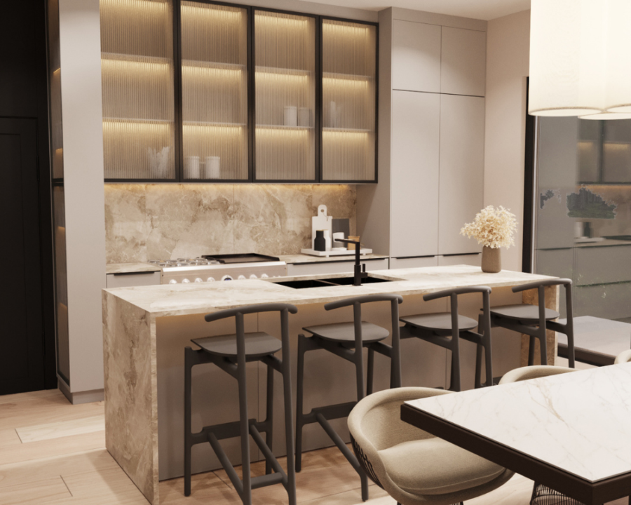 Rendu 3D détaillé du plan de maison contemporaine conçu par les architectes de Pammax Design, montrant l'architecture.