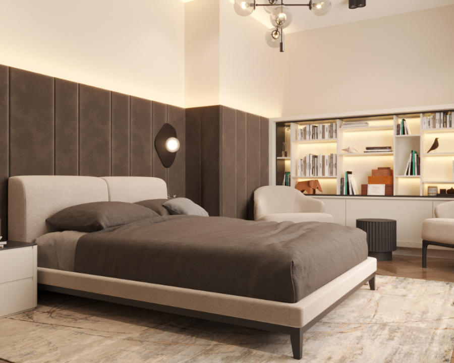 Rendu 3D détaillé du plan de maison moderne et contemporaine conçu par les architectes de Pammax Design, montrant l'architecture.