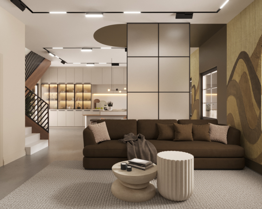 Rendu 3D détaillé du plan de maison moderne et contemporaine conçu par les architectes de Pammax Design, montrant l'architecture.