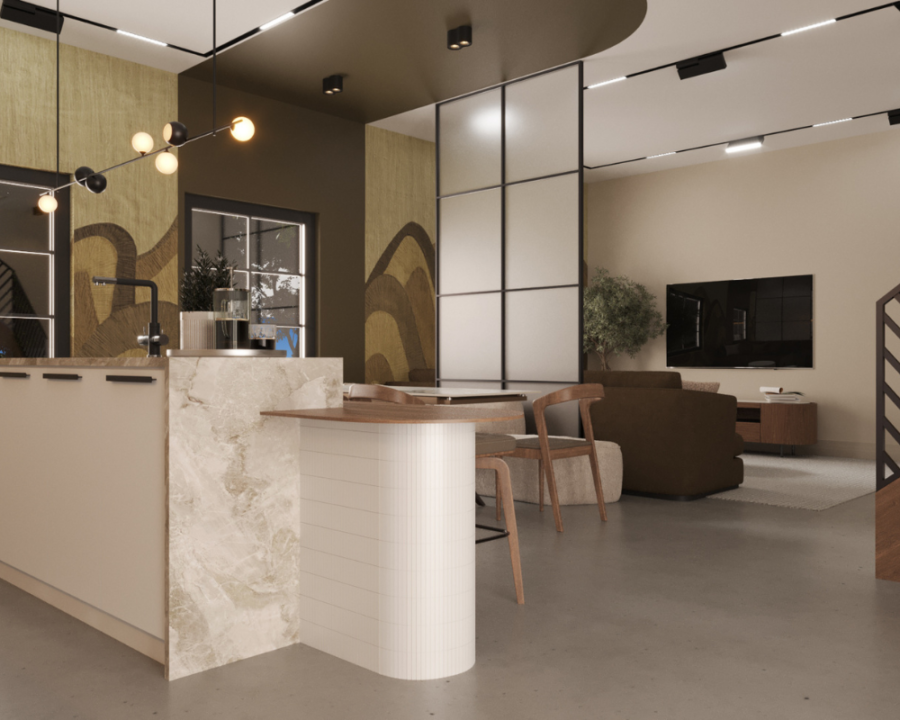 Rendu 3D détaillé du plan de maison moderne et contemporaine conçu par les architectes de Pammax Design, montrant l'architecture.