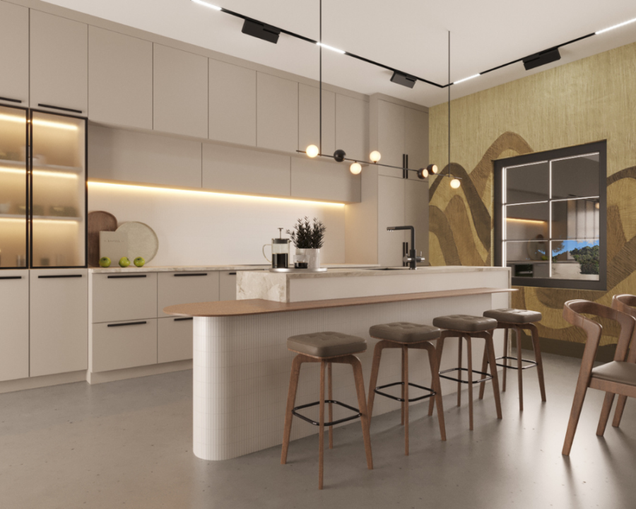Rendu 3D détaillé du plan de maison moderne et contemporaine conçu par les architectes de Pammax Design, montrant l'architecture.