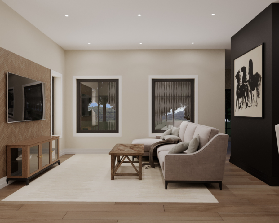Rendu 3D détaillé du plan de maison Farmhouse conçu par les architectes de Pammax Design, montrant l'architecture.