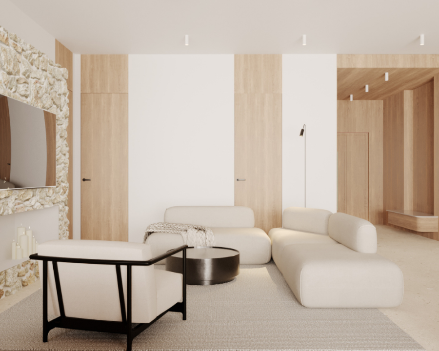 Rendu 3D détaillé du plan de maison d'architecture moderne conçu par les architectes de Pammax Design, montrant l'architecture.
