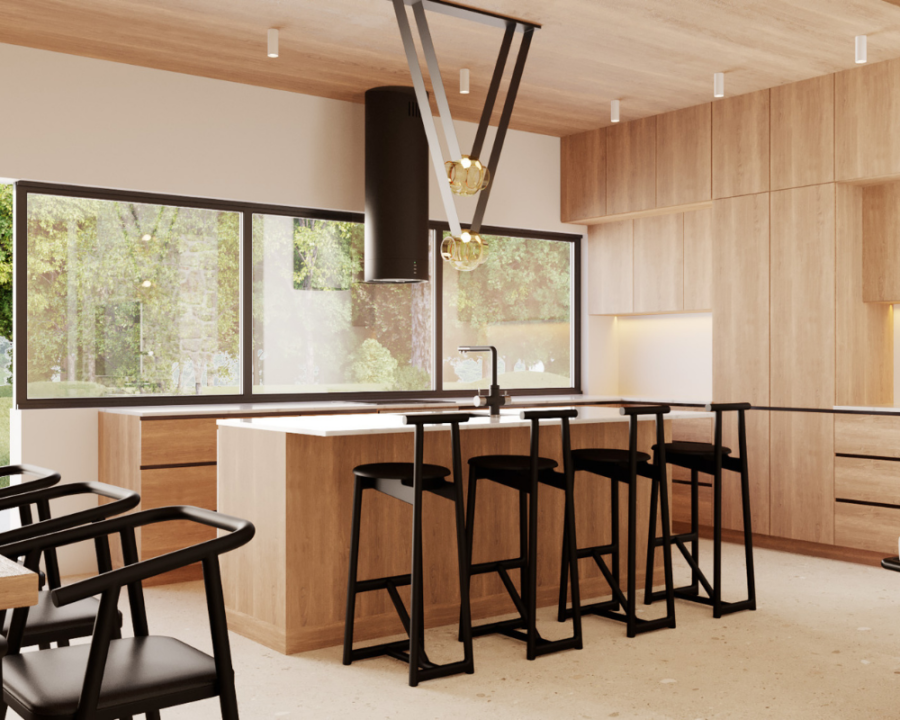 Rendu 3D détaillé du plan de maison d'architecture moderne conçu par les architectes de Pammax Design, montrant l'architecture.