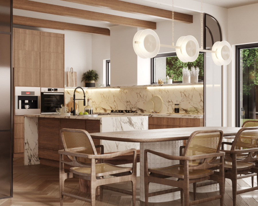 Rendu 3D détaillé du plan de semi-détaché conçu par les architectes de Pammax Design, montrant l'architecture.