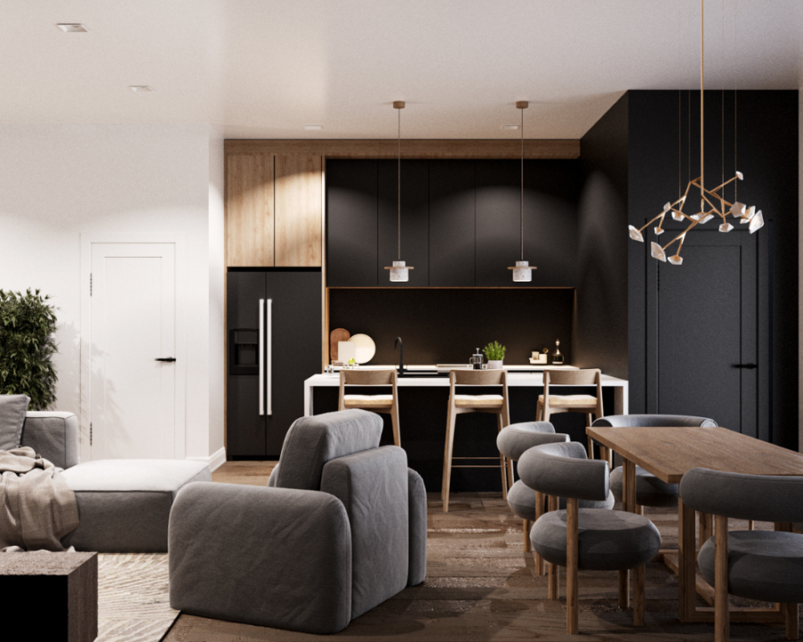Rendu 3D détaillé du plan de duplex conçu par les architectes de Pammax Design, montrant l'architecture.