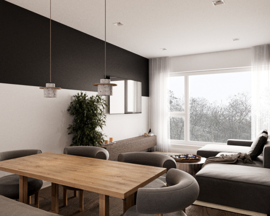Rendu 3D détaillé du plan de duplex conçu par les architectes de Pammax Design, montrant l'architecture.