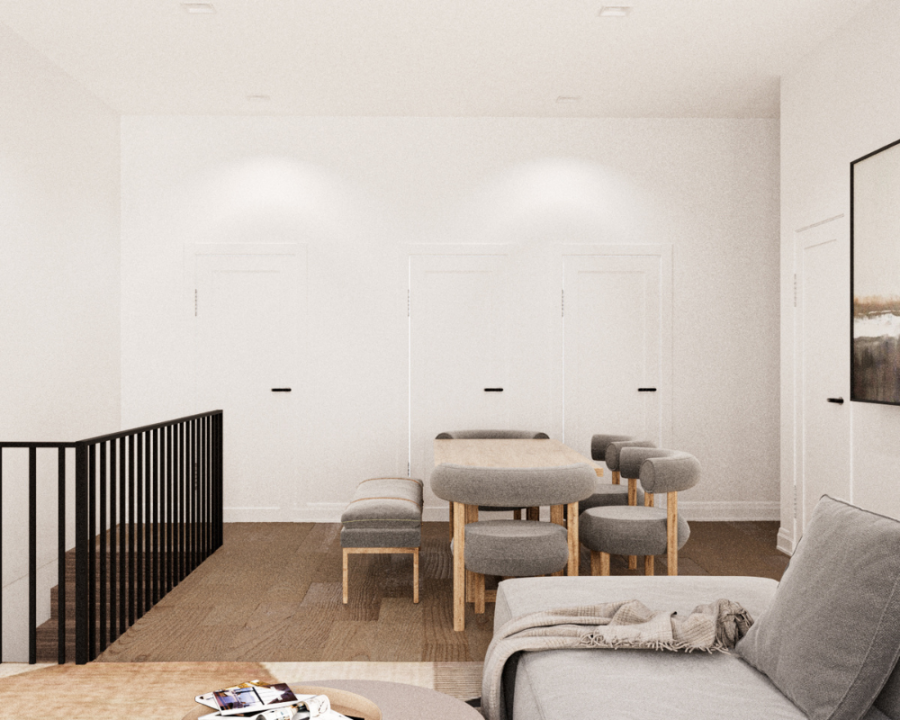 Rendu 3D détaillé du plan de quadruplex conçu par les architectes de Pammax Design, montrant l'architecture.
