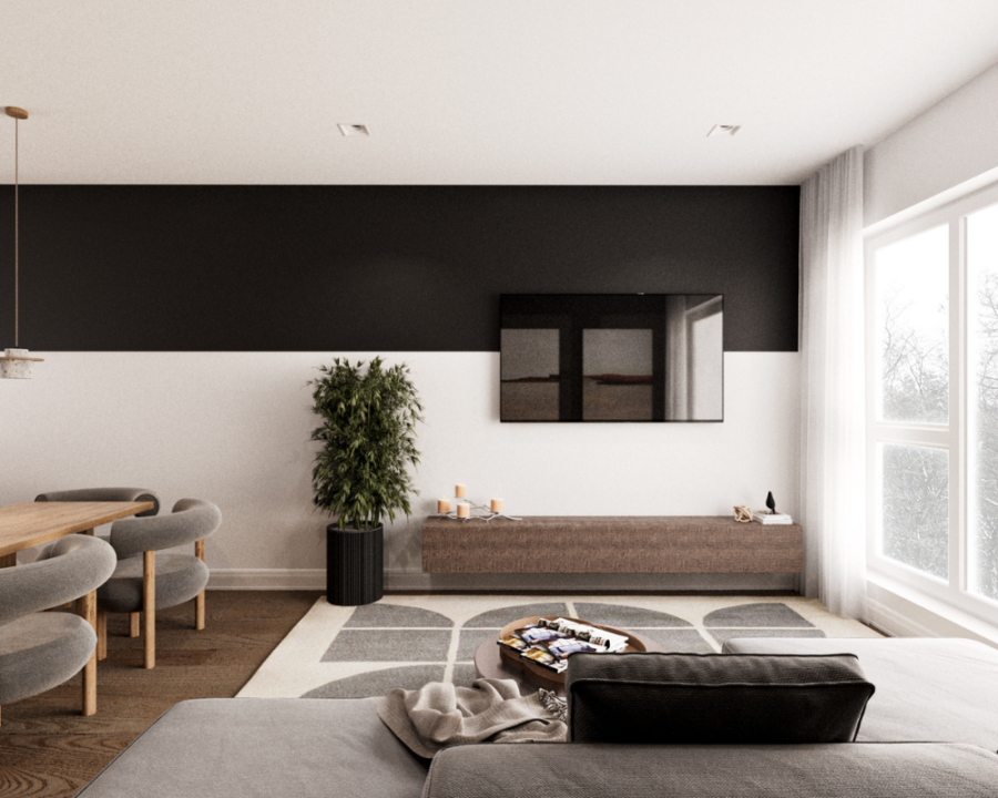 Rendu 3D détaillé du plan de quadruplex conçu par les architectes de Pammax Design, montrant l'architecture.