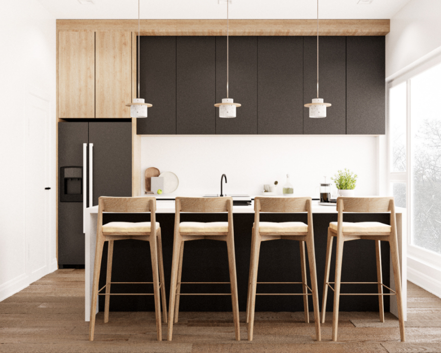 Rendu 3D détaillé du plan de quadruplex conçu par les architectes de Pammax Design, montrant l'architecture.