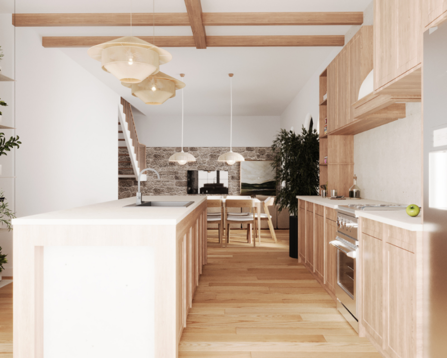 Rendu 3D détaillé du plan de maison conçu par les architectes de Pammax Design, montrant l'architecture.