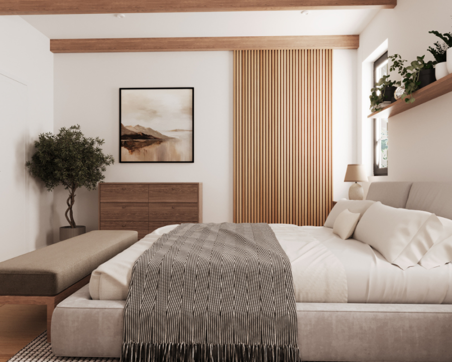 Rendu 3D détaillé du plan de maison conçu par les architectes de Pammax Design, montrant l'architecture.