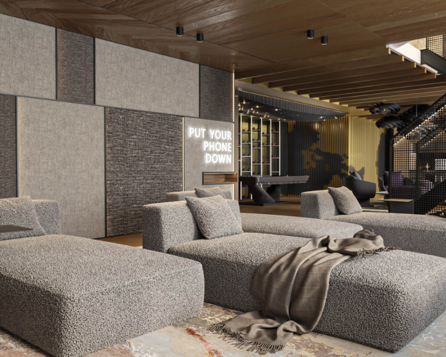 Rendu 3D détaillé des plans de chalet conçus par les architectes de Pammax Design, montrant l'architecture.