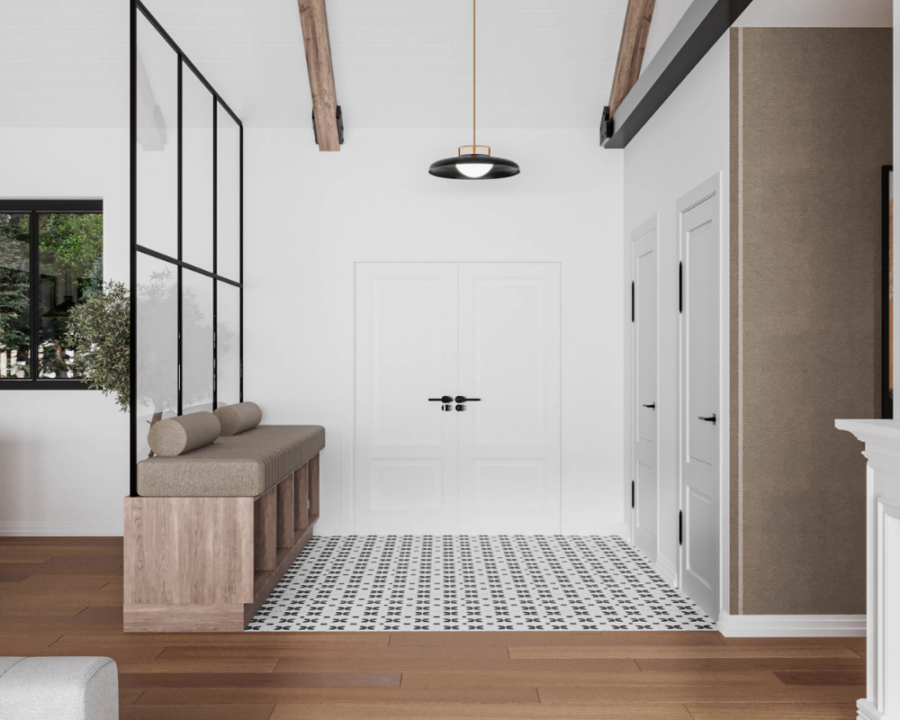 Rendu 3D détaillé du plan de maison Farmhouse conçu par les architectes de Pammax Design, montrant l'architecture.
