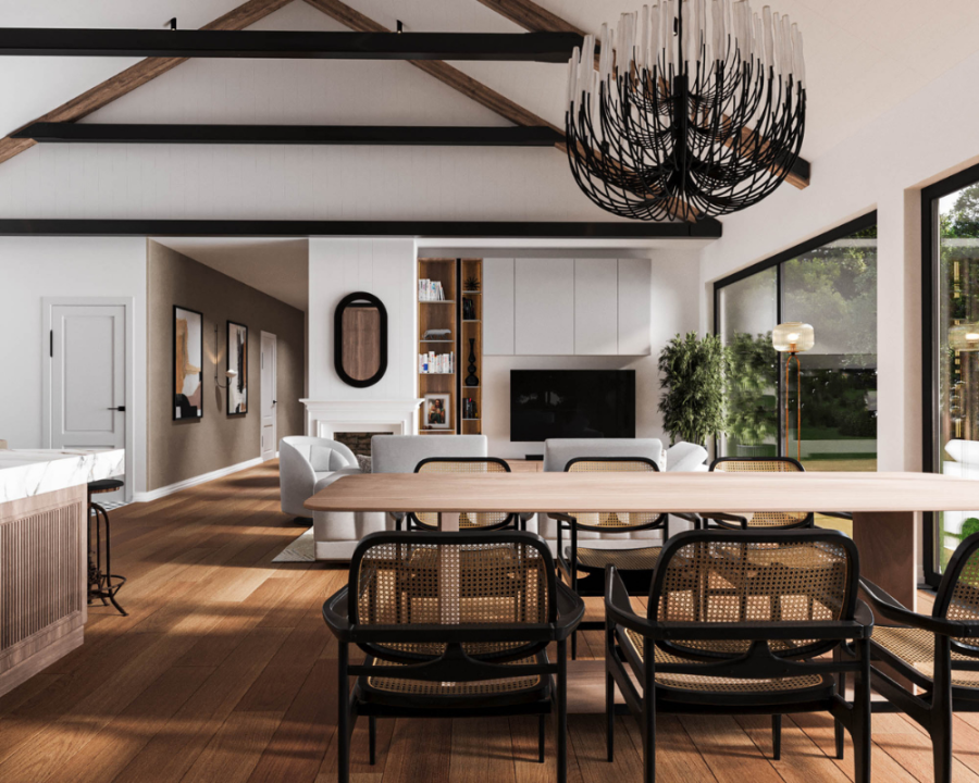 Rendu 3D détaillé du plan de maison Farmhouse conçu par les architectes de Pammax Design, montrant l'architecture.