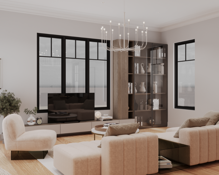 Rendu 3D détaillé du plan de maison unifamiliale conçu par les architectes de Pammax Design, montrant l'architecture.